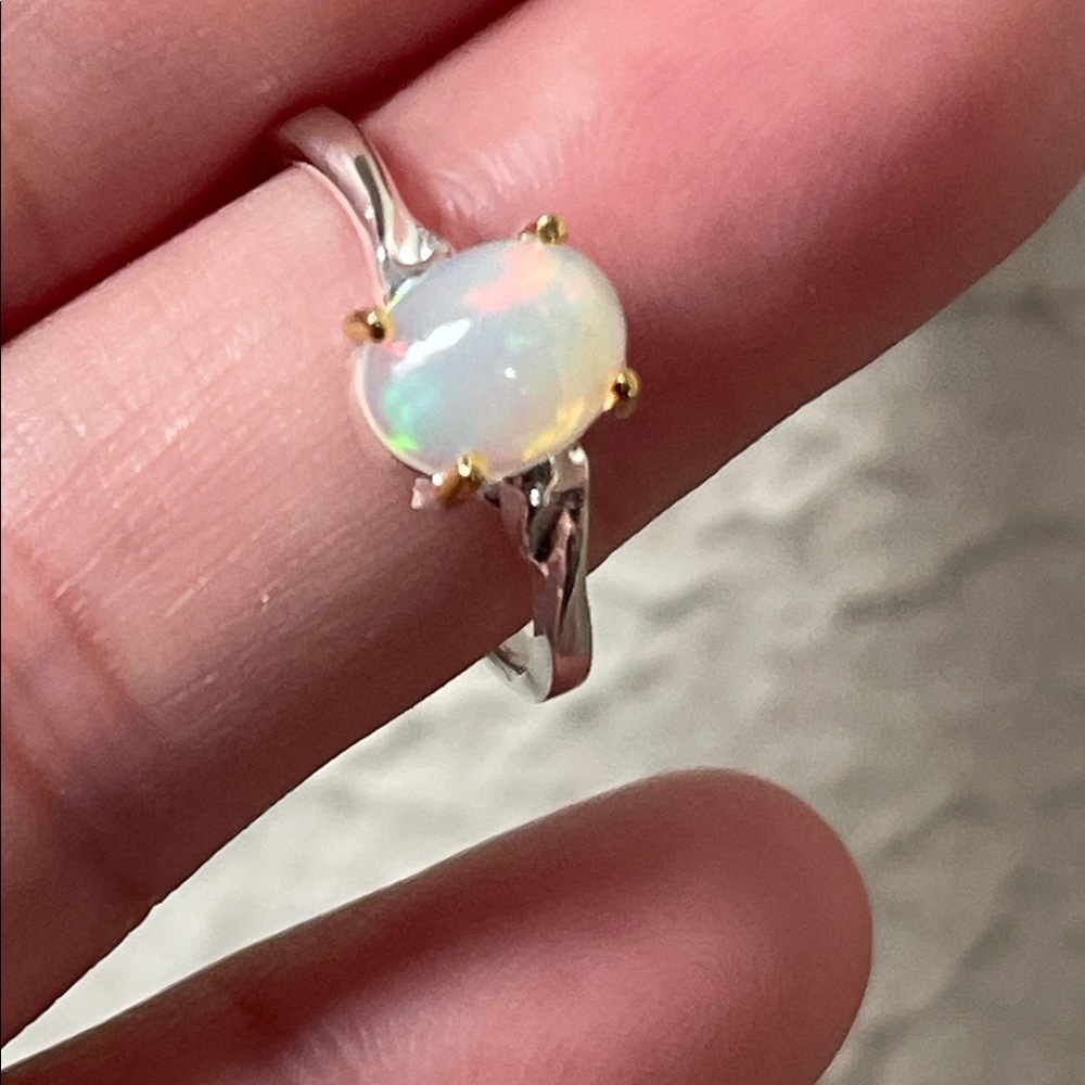 Natural Ethiopian Opal Ring in 925 Sterling Silver Size 5.5 - Picture 9 of 9